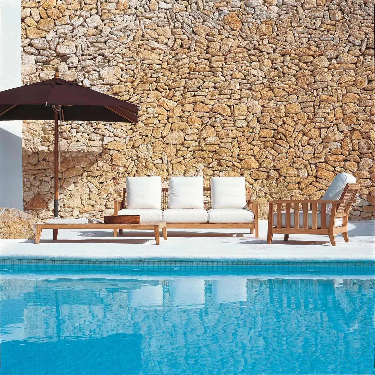 Synthesis Sofa by Unopiù: Teak Wood & Waprolace, with Cushions, L 210