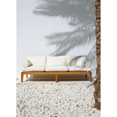 Synthesis Sofa Bed by Unopiù made of Teak Wood and WaProLace, Adjustable Seat on Both Sides with Cushions