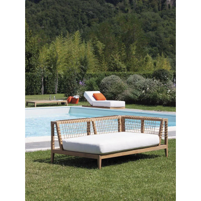 Module d'angle gauche Synthesis Unopiù en teck et Waprolace avec coussin d'assise