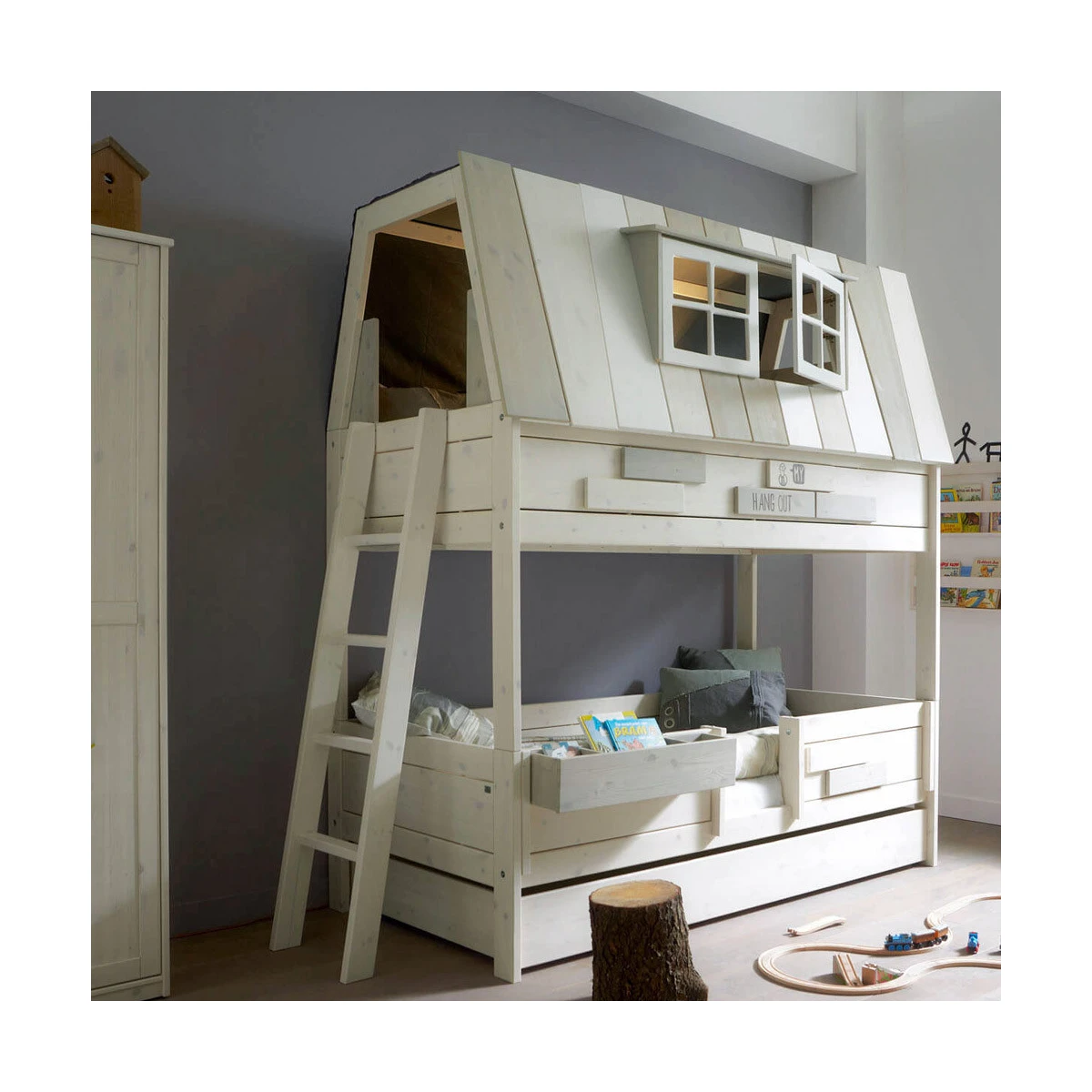 Lifetime HANGOUT KOMBO - Letto avventura, 90x200 cm, con scala inclinata, telaio a doghe a rullo imbiancato