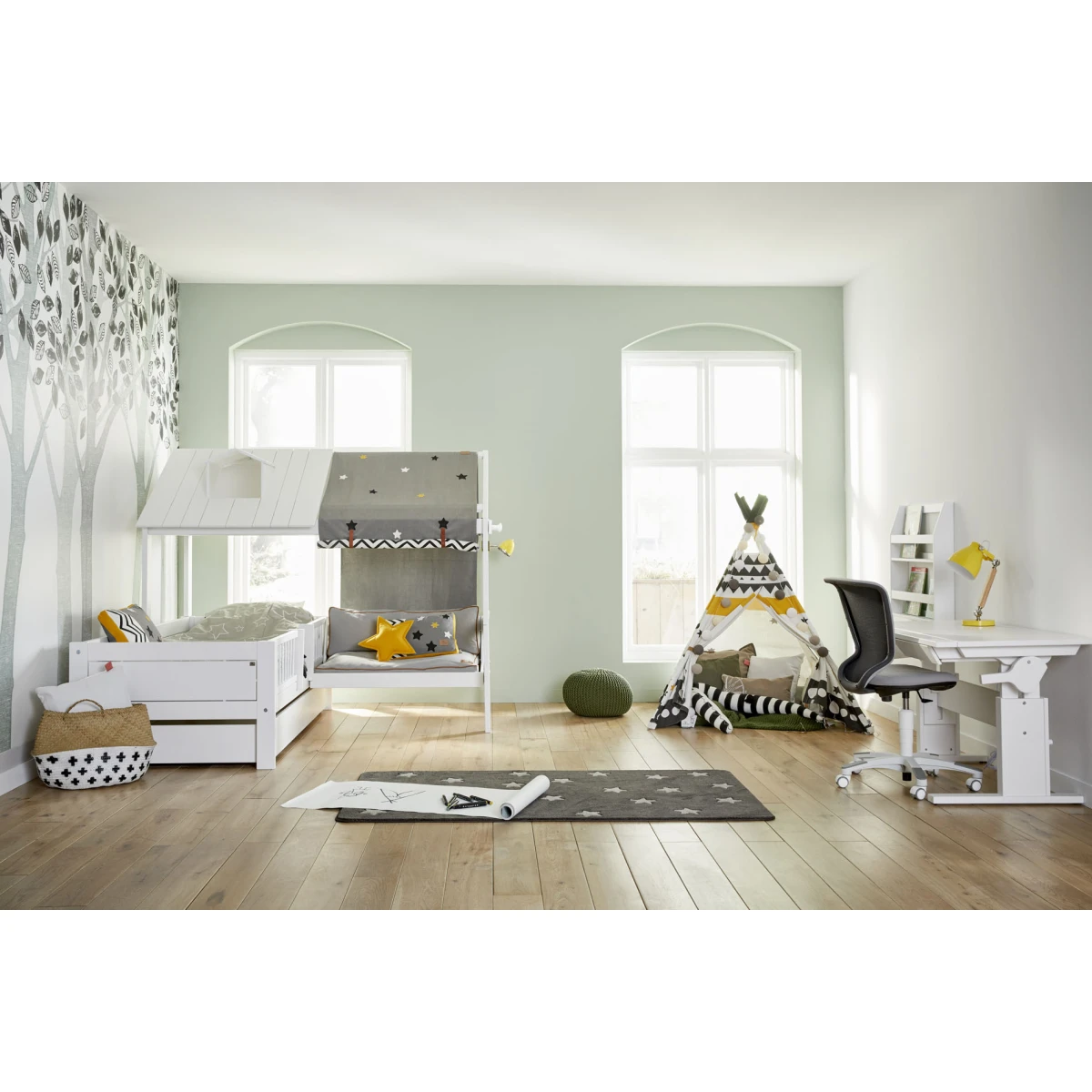 Letto cabina Lifetime Beachhouse Corner con panca e struttura a doghe DeLuxe bianca